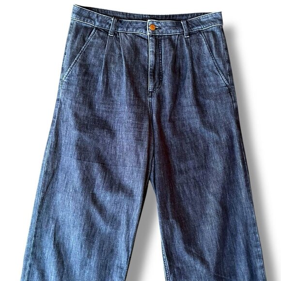 J Crew Womens Pleated Trouser Jeans Sz 29 High Waist Wide Leg Preppy Minimalist - Picture 4 of 9